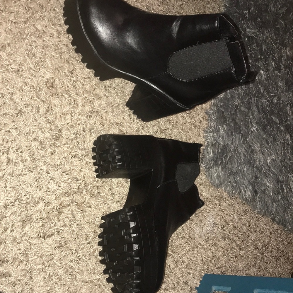 Chunky black heel boots